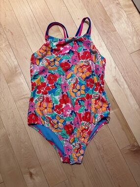 Speedo Girls Floral One-Piece Swimsuit in Pink, Red, Yellow, Blue, Green